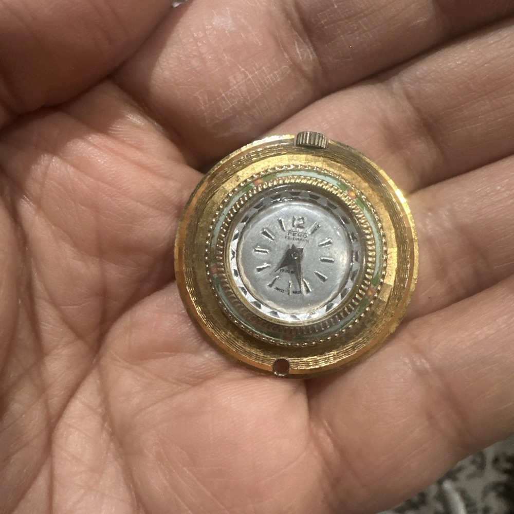 Vintage Fero Feldmann Swiss Pendant Watch Mona Lisa‎ Double Sided Gold Tone